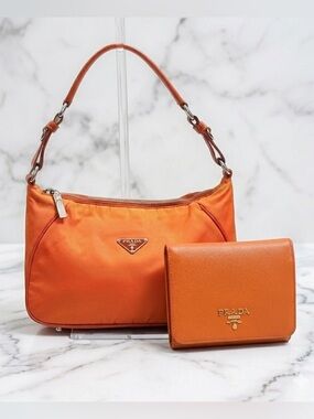 PRADA Tessuto Nylon Shoulder Bag & Saffiano Trifold Wallet Bundle Set